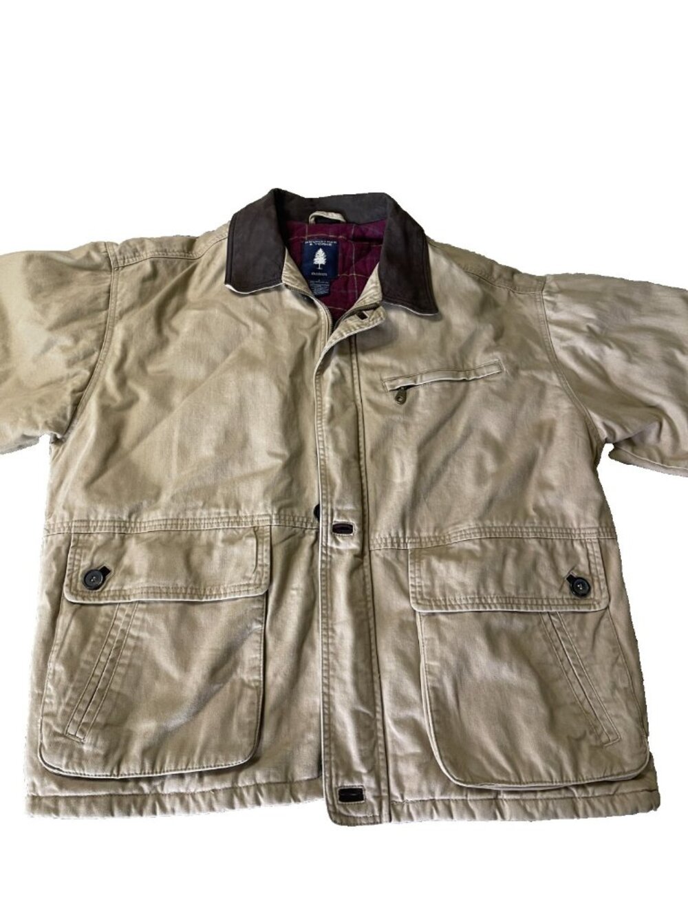 NWT Roundtree & Yorke Outdoors Jacket Mens L Tan Leather Collar Quilted